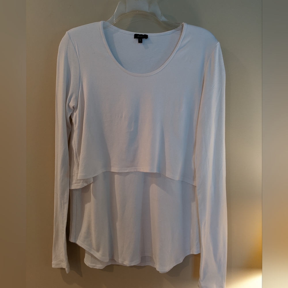 Made in USA, THEORY, Scoop neck Long sleeve, Cream, SOFT flowy 2-tiered,Sz S/P
